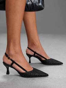 CUCCOO SZL Sandal Wanita Ujung Lancip Hitam dengan Tali Belakang Berenda dan Penutup Jari Kaki - Renda hitam - View 6