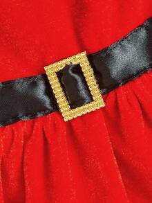PETSIN Santa‑Style Pet Frock, Plush Collar Decorative Buckle Holiday Skirt For Dogs & Cats - Red - View 14