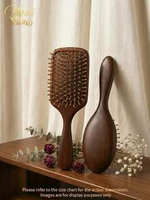 1 Solid Wood Air-Cushion Massage Comb – Wooden-Bristle Scalp Massager & Detangler – Anti-Static Styling Comb For Women - reddish brown - View 1