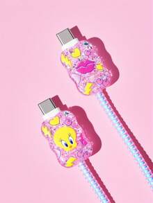 LOONEY TUNES X SHEIN 4-Piece Mobile Phone Data Cable Protective Cover Is Suitable For IPhone Charging Cable Data Cable Protective Cover (Excluding Data Cable) - Pink - View 8
