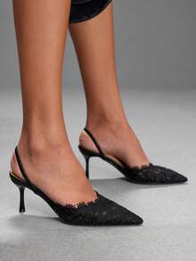 CUCCOO SZL Ladies Romantic Nude Lace High Heel Drag Pointed Thin Heel Half Drag - Black - View 4