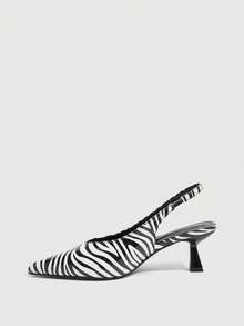 CUCCOO SZL Zebra Pattern Pointed Head Thin Heel Fashion Versatile Rear Empty High Heel Muller Women's Sandals - Black (zebra pattern) - View 4