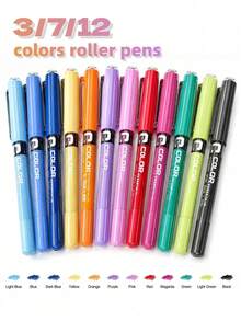 1(Orange) Stylo à bille liquide à séchage rapide de couleur orange avec corps droit; Stylo signature à encre liquide de couleur avec corps droit de 0,5 mm; Stylo étudiant tout-en-un 7 couleurs; Idéal pour l'écriture manuscrite, la signature de documents, le dessin et l'utilisation scolaire; Un excellent choix pour les cadeaux - Multicolore - Voir 8
