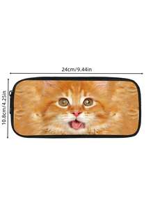 1 Buah Tempat Pensil Resleting Motif Kucing Oranye Kapasitas Besar Bahan Poliester untuk Pelajar, Sekolah, Kantor, Perjalanan, Organizer Kosmetik, Hadiah Lucu dan Praktis - Beraneka warna - View 2