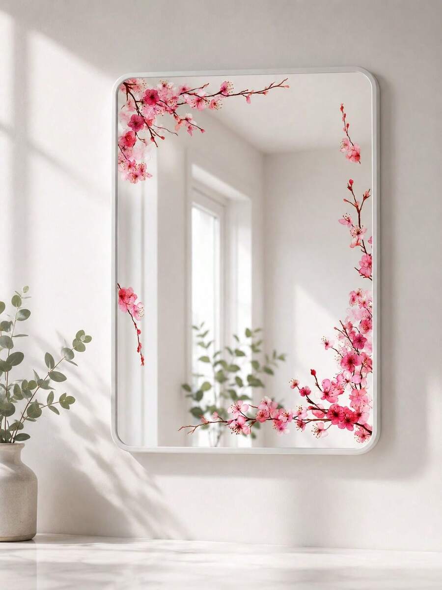 Haus Hana 1pc/2pcs Pink Plum Mirror Border Decoration Sticker, Soft Mirror Decoration Sticker, Mirror Beauty Decoration, Enhancing The Elegant Atmosphere Of Mirror Beautification, Essential For Home Decoration And Home Furnishings. - Multicolor - View 1