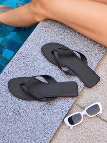 Grefit Women's Outdoor Casual Solid Color Texture Flip Flops, Beach Sandals For Casual Beach Style - Black - View 6