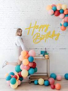1pc Felt Happy Birthday Sign Vintage Farmhouse Balloon Arch Backdrop Party Wall Photo Prop Gold Black White Pink Decor - Gold - View 4