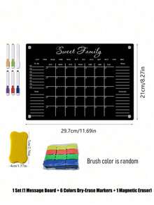 Haus Hana 1Pc Magnetic Weekly Calendar Writing Board, 2mm Thick Black Solid Acrylic With Printed Weekly Grid Pattern, Dry Wipe Reusable Surface For Schedule Recording, Magnetic Fridge Memo Plaque For Family Daily Arrangement And Kitchen Planning - multicolor - View 24