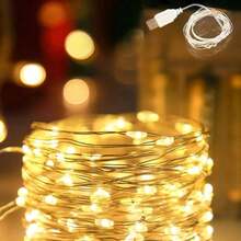 10M 100 LED USB Copper Wire Lights,Flexible Bendable Wire,DIY Shapeable String Lights,Home Decor String Lights,Party & Festival Decoration Lights - Yellow - View 1