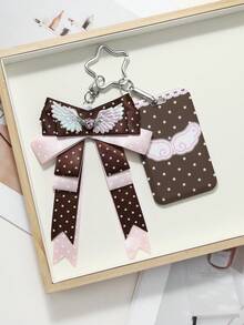 ROMWE Kawaii 1 Funda de tarjeta DIY con llavero y colgante para bolso, estilo retro elegante y sencillo, multicolor, con alas brillantes, strass, amor, lunares, lazo, estrella y estampado de alas - Multicolor-28 - Ver 5