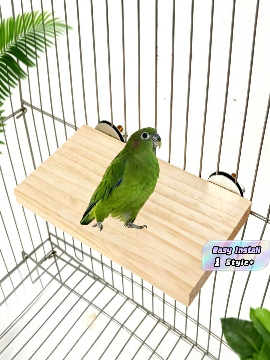 1PC Natural Solid Wood Parrot Stand Perch, Bird Climbing Platform Toy, Multi-Functional Wooden Ladder For Hamster, Small Pets, Cage Accessory, Interactive Playground, Durable Bird Supplies - Beige - View 1