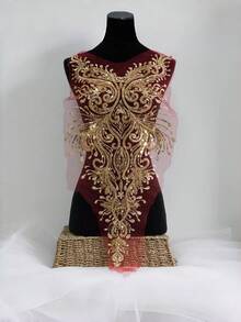 1PC Lace Applique With Beads Sequins Embroidered Floral Pattern Iron On Backing Lace Patch For DIY Craft Projects Gold Color - gold - View 4