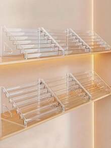 1pc Multi-Layer Transparent Nail Polish Display Rack, Home Daily Use Lipstick Cosmetics Nail Polish Storage Shelf, Plastic Storage Rack/Nail Salon Display Rack/Multi-Layer, Used For Storing Nail Polish. - Clear - View 2