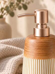 Cirelle 1pc Striped Refillable Soap Dispenser, Countertop Liquid Pump Bottle, Household Lotion Container, Dual‑Tone Decorative Hand Wash Storage Vessel For Sink Area,Suitable For Housewarming Gifts, Event Gifts, And Creating A Unique Home Atmosphere - default - View 9
