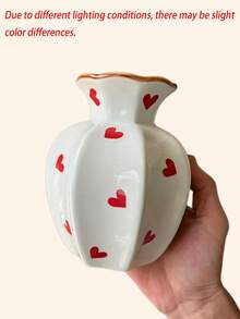 Hand-Painted Heart Ceramic Vase, Ins Style High-End Tabletop Water Flower Vase, Flower Arranging Decor Ornament For Living Room Household Decoration - Love vase - View 15