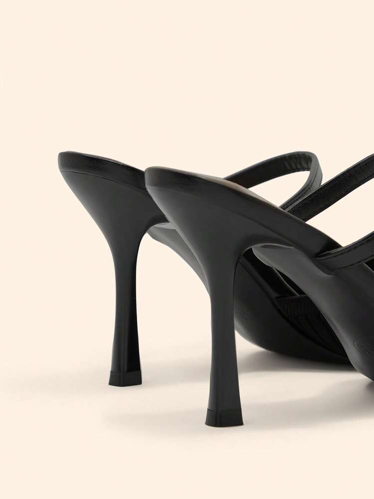 CUCCOO BASICS Women's Fashion Pointed V-Mouth Fabric Woven Striped Surface. Elastic Rear Strap Empty Shoes. Painted High Heels, Breathable And Comfortable. Suitable - Black - View 3
