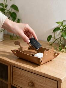 Haus Hana 1PC Cute Cat‑Shaped Catchall Tray, Faux Leather Material With Lovely Cat Silhouette Design, Foldable Storage Function For Small Trinkets, Keys And Jewelry, Stylish Home Decor Must‑Have, Ideal For Entryway, Vanity Table, Bedroom Nightstand - Multicolor - View 3