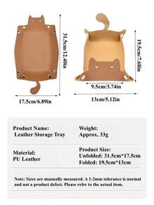 Haus Hana 1PC Cute Cat‑Shaped Catchall Tray, Faux Leather Material With Lovely Cat Silhouette Design, Foldable Storage Function For Small Trinkets, Keys And Jewelry, Stylish Home Decor Must‑Have, Ideal For Entryway, Vanity Table, Bedroom Nightstand - Multicolor - View 18