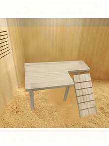 1 Set Solid Wood 2-Tier Platform Table With Climbing Ladder, Suitable For Hamsters, Guinea Pigs, Teddy Bear Hamsters Climbing Stairs, Hideout And Landscape Platform, Suitable For Small Pets, All Seasons - Apricot - View 4