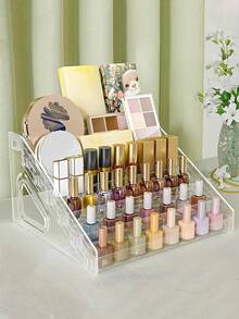 1pc Multi-Layer Transparent Nail Polish Display Rack, Home Daily Use Lipstick Cosmetics Nail Polish Storage Shelf, Plastic Storage Rack/Nail Salon Display Rack/Multi-Layer, Used For Storing Nail Polish. - Clear - View 7