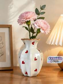 Hand-Painted Heart Ceramic Vase, Ins Style High-End Tabletop Water Flower Vase, Flower Arranging Decor Ornament For Living Room Household Decoration - Love vase - View 1