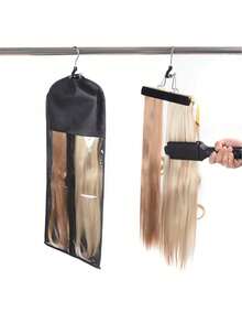 Wig Storage Bag With Hanger, Non‑Woven Dust Cover Zipper Wig Holder, Portable Hanging Wig Organizer For Hair Extensions, Black (Wig Not Included) - Black - View 8