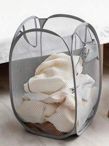 1 Laundry Basket, Foldable Laundry Basket, Portable Mesh Household Storage Basket, Dirty Laundry Storage Basket, Dirty Laundry Storage Box, Household Toy And Miscellaneous Items Storage Rack, Bathroom Hanging Storage Basket - White 1pcs - View 2