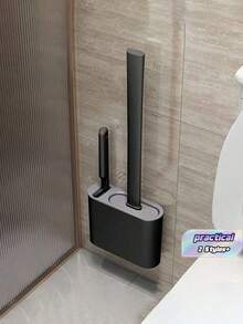 1 Piece 2-In-1 Toilet Brush Set With Holder, Made Of Pp Material, Silicone Cleaning Brush, Wall Mount Design With Storage Box, Flat Head Design For Bathroom & Toilet, Easy To Hang, No Drip - Multicolor - View 1