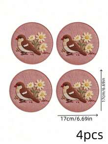 Haus Hana 4PCS/8PCS Anti-Scald Round Dining Pad, Wear-Resistant Imitation Woven Printed Fabric, Vintage Floral Bird Pattern Anti-Slip Isolation Coaster For Indoor Tea Table Kitchen Layout, Gift For Home Aesthetic Arrangement Enthusiasts Festival Gift - Multicolor - View 22