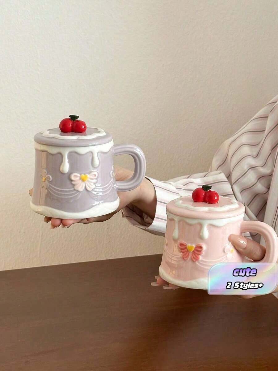 كوب كيك بالكرز بأسلوب إنستغرام، كوب ماء كرز عالي الجودة، كوب سيراميك مع بطانية، كوب قهوة للزوجين للإفطار، هدية عيد الميلاد - متعدد الألوان - مشاهدة 1