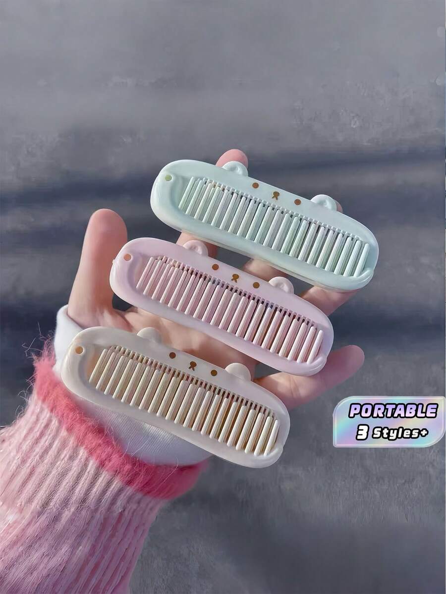 1PC MINI PORTABLE FOLDABLE COMPACT TRAVEL DETANGLING HAIR COMB BRUSH CUTE CARTOON DESIGN FOR STUDENT BANGS HAIR CARE KIDS BACKPACK DAILY USE HOME OFFICE HOTEL SCHOOL STATIONERY BACK TO SCHOOL GIFT - Multicolor - View 1