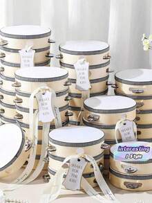 4pcs 4-Inch Wholesale Adult Wedding Hand Drums, Wooden Hand-Held Drums With Metal Bells, White Hand Drums, Wedding Party Gifts, Musical Instruments - 4 inches - View 1