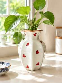 Hand-Painted Heart Ceramic Vase, Ins Style High-End Tabletop Water Flower Vase, Flower Arranging Decor Ornament For Living Room Household Decoration - Love vase - View 11