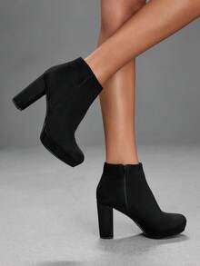 CUCCOO SZL Women's Black Suede Ankle Boots With Chunky Heels And Platform Sole Fall Boots - Black - View 4