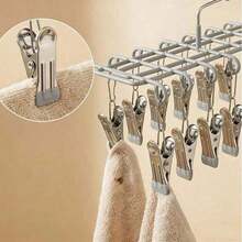 Stainless Steel Multi-Clip Clothing Hanger, 20-Clip Drying Rack For Balcony, Windproof Underwear And Panties Hanger, Rotating Double-Row Underwear Storage Rack For Closet, Multi-Functional Non-Slip Hanger For Bras, Scarves, Belts, Sorting And - View 9