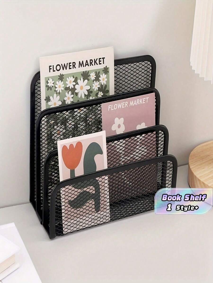 1pc Solid Multifunctional Wire Desk Organizer All In One Book Shelf File Tray Card Slot Freestanding Compact Vertical For Home Office Mail Letter Storage Space Saving Functional Convenient Practical Office Supplies Must Have - Multicolor - View 1