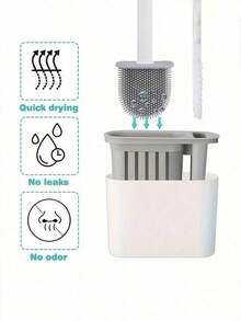 1 Piece 2-In-1 Toilet Brush Set With Holder, Made Of Pp Material, Silicone Cleaning Brush, Wall Mount Design With Storage Box, Flat Head Design For Bathroom & Toilet, Easy To Hang, No Drip - Multicolor - View 7