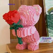 3996pcs Flower Bouquet Bear Building Blocks, Romantic Diy Construction Toy, Collection Model, Home Decor, Birthday Gift, 1 Piece Room Decor - Multicolor - View 1