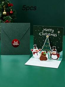 3D Pop‑Up Christmas Greeting Card, Cartoon Christmas Tree Message Card, Christmas Eve Gift, Corporate Blessing Card - multicolor - View 13