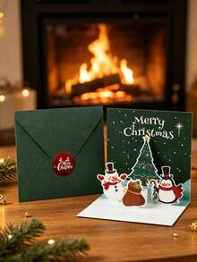 3D Pop‑Up Christmas Greeting Card, Cartoon Christmas Tree Message Card, Christmas Eve Gift, Corporate Blessing Card - multicolor - View 5
