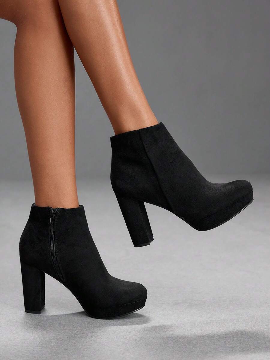 CUCCOO SZL Women's Black Suede Ankle Boots With Chunky Heels And Platform Sole Fall Boots - Black - View 1