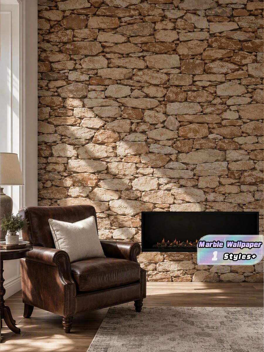 3D Retro Stone Texture Marble Wallpaper, For Living Room Background Wall, Bar, Restaurant & Cafe - brown - View 1