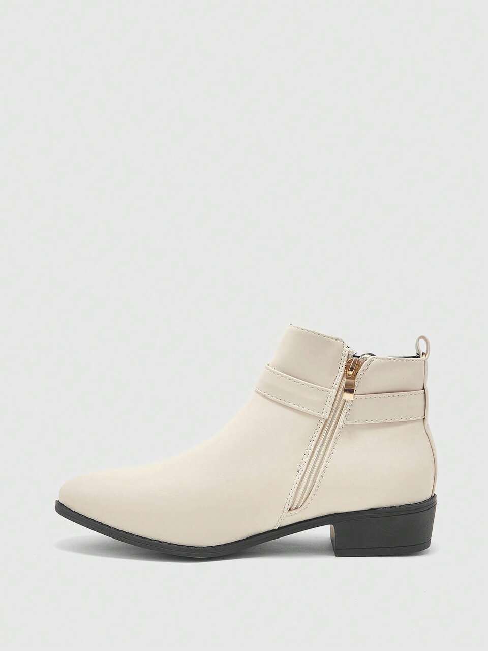 CUCCOO BIZCHIC Women Shoes New Round Toe Thick Sole Thick Heel Beige Buckle Women's Ankle Boots Daily Commuting Versatile Simple Women And Ankle Boots Low Boots Fall Shoes