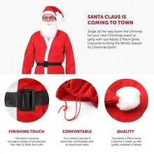 Setelan Santa Merah dari Kain Felt Ukuran Dewasa 5 Potong, Kostum Santa Sekali Pakai dari Kain Non-Woven untuk Dekorasi Natal, Pakaian Santa Pria, Cocok untuk Pesta Natal, Acara Lari, dan Lainnya. - Merah - View 5