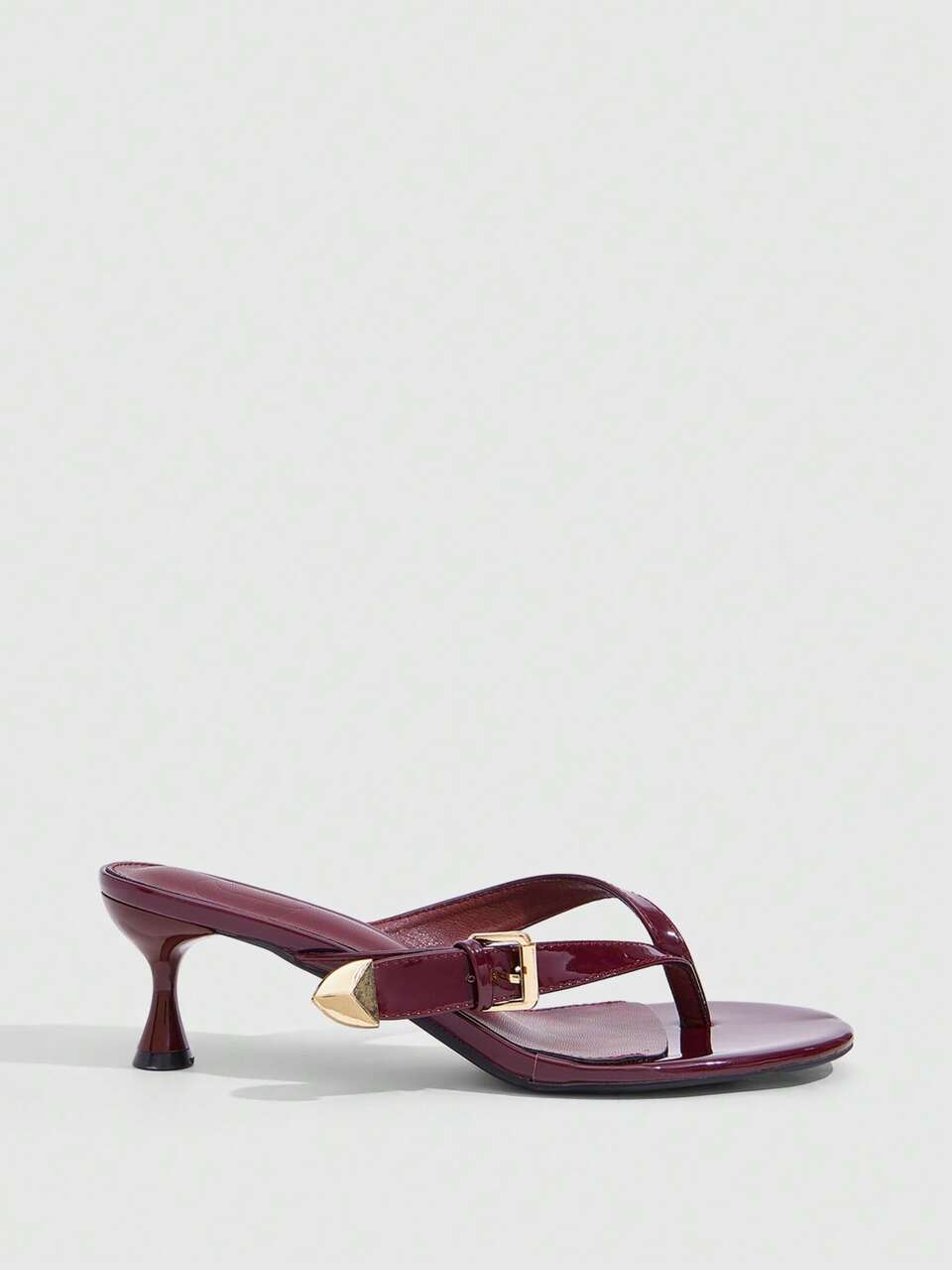 CUCCOO SZL Brown Patent Leather Toe Metal Buckle, Wine Glass Heel, Commuter, Fashion Sandals