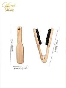 1pc V‑Shape Clamp Hair Straightener Brush, Wood Boar Bristle Comb, Professional Salon Home Hair Styling Tool For Sleek Straight Hair - Multicolor - View 4