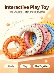PETSIN Durable Cotton Rope Woven Ring Pet Toy; Cat And Dog Teething Rope Knot Ring; Interactive Chew Toy For Boredom Relief And Wear Resistance; Multiple Colors Available - Multicolor - View 7