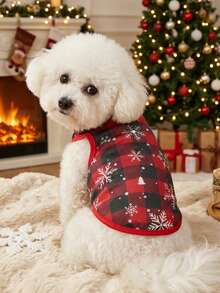 PETSIN 1pc Christmas Style Pet Vest, Classic Red Herringbone Pattern Super Skin Friendly, Scattered Snowflakes And Christmas Tree Pattern Pet Sleeveless Breathable Vest - Multicolor - View 3
