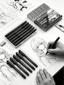12 Pens / Box, Fine Line Needle Pen, Art Special Hand-Drawn Drawing Sketch Pen, Student Use, Waterproof, Sketch, Drawing, Drawing, Set Of Neutral Pens - Black - View 2