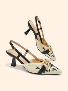 CUCCOO BASICS Women's Fashion Fabric Pointed High-Heeled Shoes, Suitable For Christmas And Spring Wear - Black and White - View 1